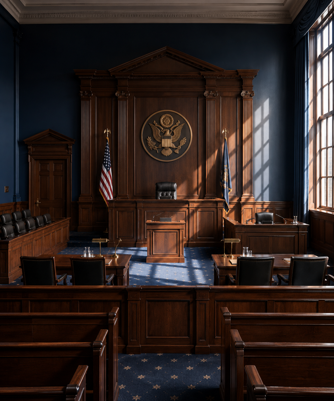 Federal courthouse architecture and courtroom context for tax evasion